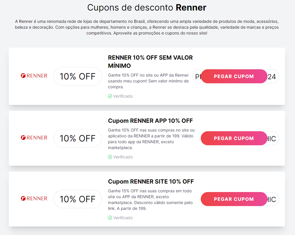 Cupom desconto Renner